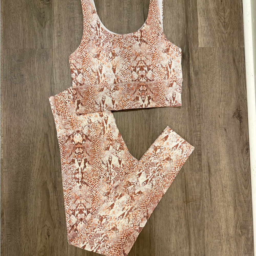 Snake Print Workout Set - Rust & Cream Sports Bra + Leggings